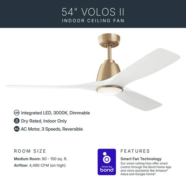 KICHLER Volos II 3 Blade 54 in. Standard Ceiling Fan in Champagne