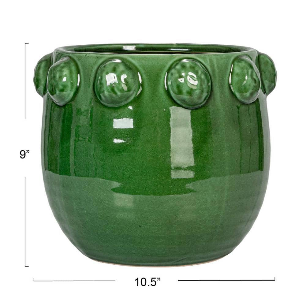 Green Terra-Cotta Planter with Raised Dots, 10.5"