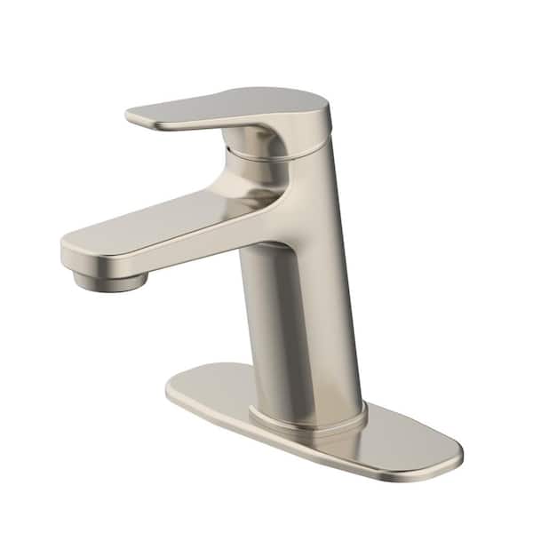 Minola 4 in. Centerset Single Handle Bathroom Faucet with Optional Deckplate and Push Down Drain in Brushed Nickel