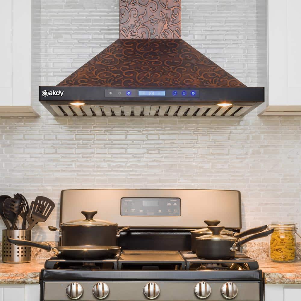 30-Inch Embossed Copper Convertible Wall Mount Range Hood