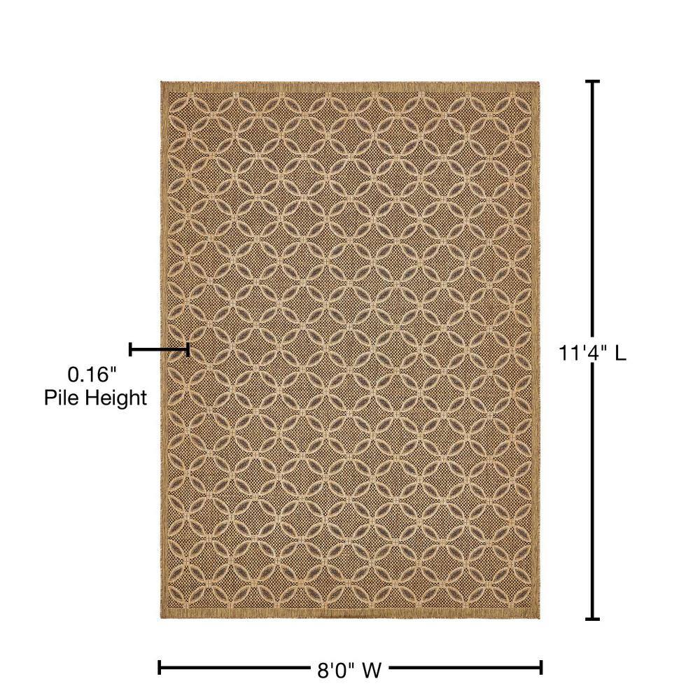 Ivory and Brown Synthetic Flat Woven Reversible Outdoor Rug
