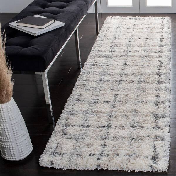 Fontana Shag 2 ft. x 10 ft. Gray/Ivory Geometric Abstract Runner Rug