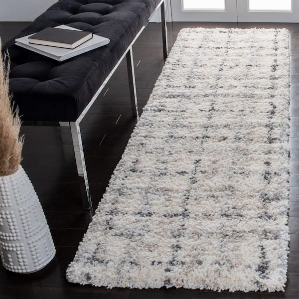 Fontana Shag 2 ft. x 12 ft. Gray/Ivory Geometric Abstract Runner Rug
