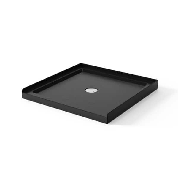 36 in. L x 36 in. W Corner Shower Pan Base with Center Drain, Anti-Slip Acrylic and Single Threshold in Slate Black