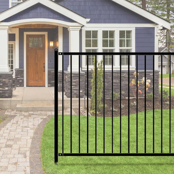 Lyon Style 6 ft. x 8 ft. Black Unassembled Steel Fence Panel