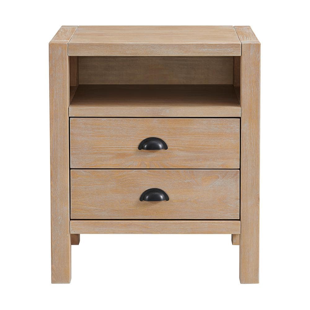 Arden Light Driftwood Solid Pine 2-Drawer Nightstand