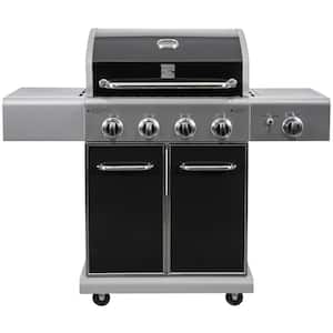 4 Burner Propane Gas Grill in Black with Searing Side Burner