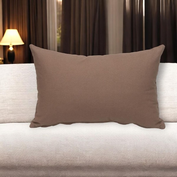 HomeRoots Brown Solid Polyester 12 in. x 18 in. Throw Pillow