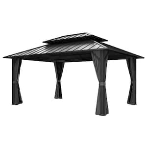 EGEIROSLIFE 12 ft. x 12 ft. Brown Double Roof Hardtop Patio