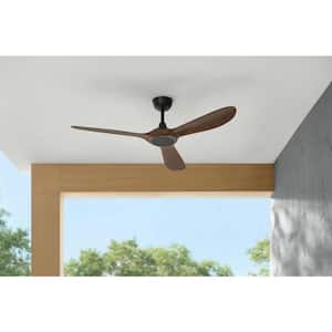 Tager 52 in. Smart Indoor/Outdoor Matte Black with Whiskey Barrel Blades Ceiling Fan with Remote Powered by Hubspace