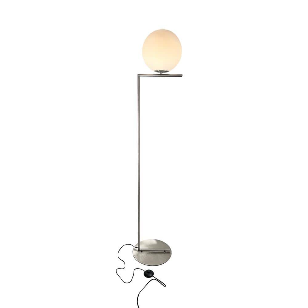 Hælde For pokker snap EQLight Mid Century 62 in. Nickel Floor Lamp with White Glass Globe  EQMCFN04 - The Home Depot