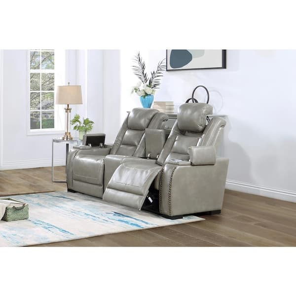 NEW CLASSIC HOME FURNISHINGS New Classic Furniture Breckenridge 74 in. Gray Leather 2-seater Loveseat with Power Footrest and Headrest