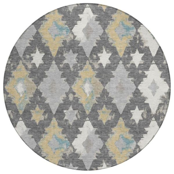 Chantille Machine Washable Indoor/Outdoor Abstract ACN3062 Gray 8 ft. x 8 ft. Round Rug