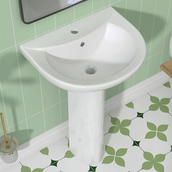 21 in. W x 18 in. D U Shape Vitreous China Vessel Pedestal Combo Bathroom Sink in White with Overflow Drain