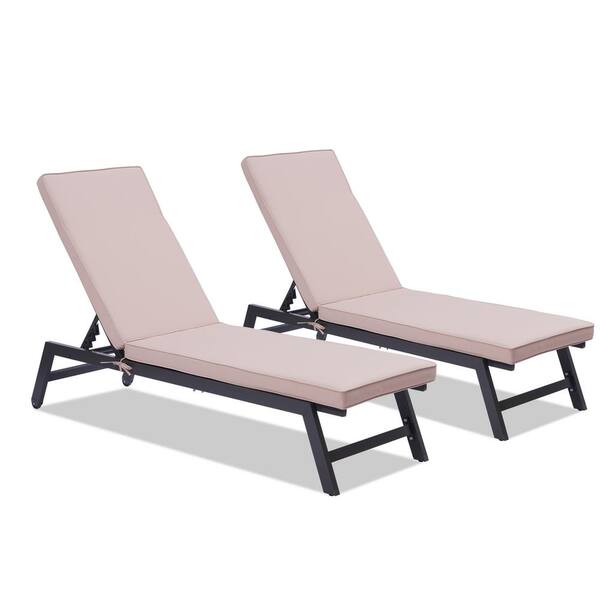 URTR 2-Piece Gray Aluminum Outdoor Chaise Lounge, Patio Lounge Chair with Adjusted backrest, Recliner, Sunbed, Beige Cushion