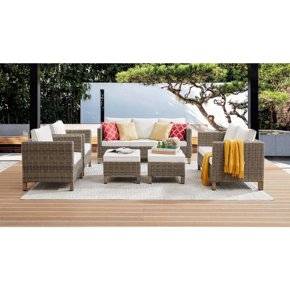 Summax 6-Piece Wicker Patio Conversation Set with Beige Cushions SMX03 ...