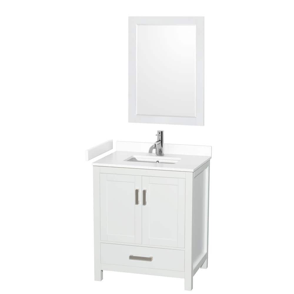 Sheffield 30" White Bathroom Vanity Set with Cultured Marble Top and Mirror