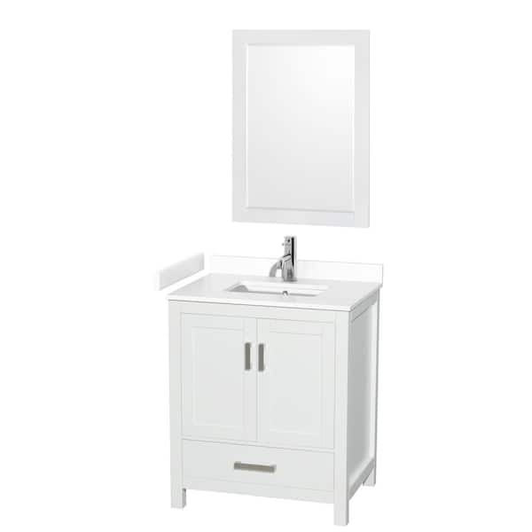 Wyndham Collection Sheffield 30 in. W x 22 in. D x 35.25 in. H Single Bath Vanity in White with White Cultured Marble Top and 24" Mirror