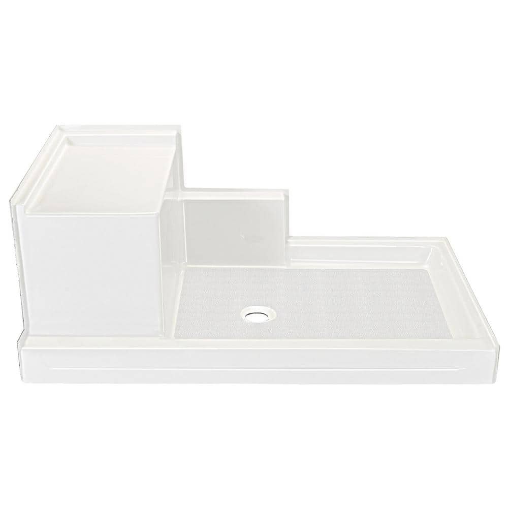 Ella Basic 37 in. x 48 in. x 80 in. AcrylX 1-Piece Low Threshold Shower Wall and Shower Pan in White, Center Drain, LHS Seat