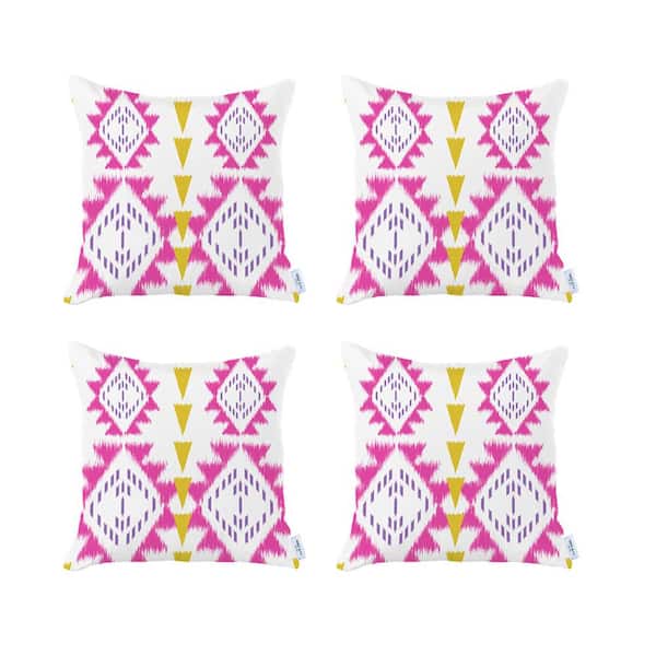 MIKE & Co. NEW YORK Ikat (Set of 4) Pink and White Square 18 in. x 18 in. Boho Throw Pillow Covers