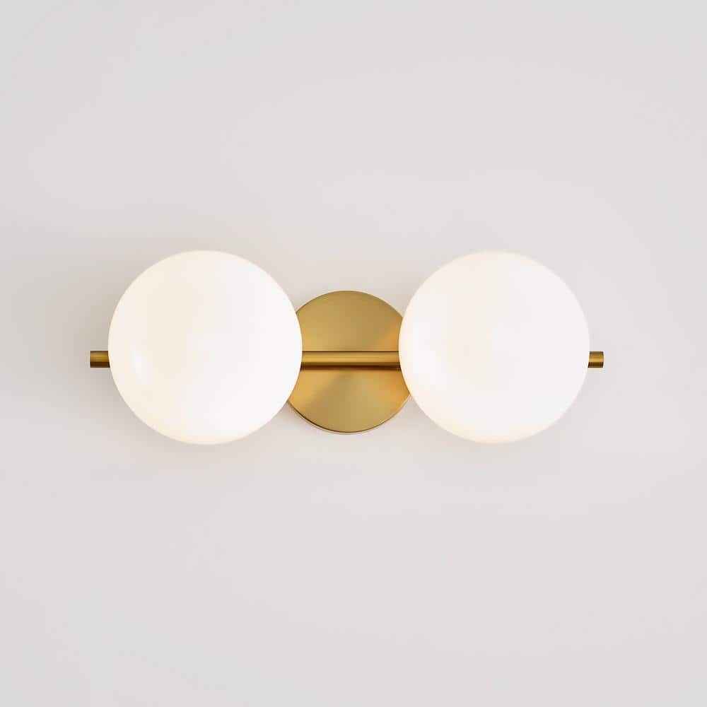 Ellen DeGeneres Crafted Symmetrical 2-Light Vanity in Burnished Brass with Milk White Glass