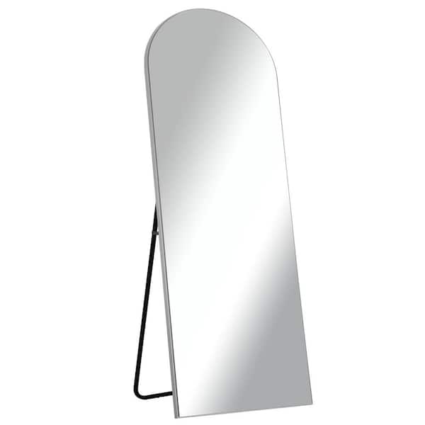NEUTYPE 64 in. x 21 in. Modern Arched Metal Framed Silver Full Length Floor Standing Mirror