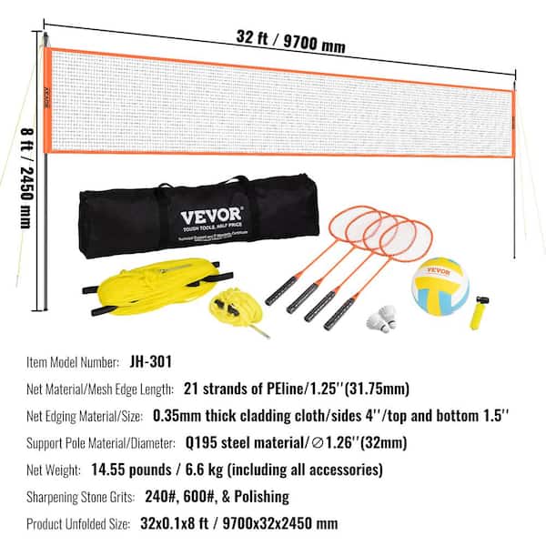 VEVOR Volleyball and Badminton Set Outdoor Portable Badminton Net Adjustable Height Steel Poles Professional Combo Set with PVC Volleyball Pump