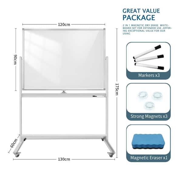 ★ジモティ割あり★  レンジボード ホワイト H205×D45×W120 クリーニング済み MT3542 Rolling Whiteboard with Stand Double-Sided Magnetic Dry Erase