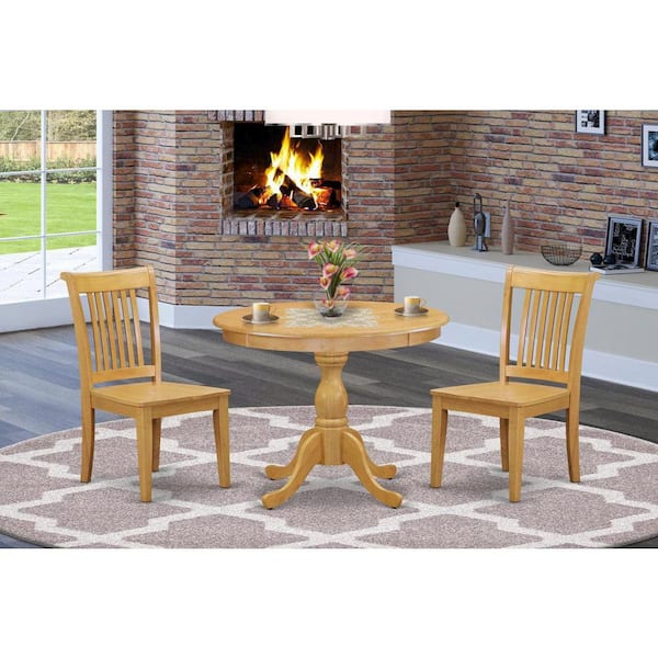 East West Furniture 3-Piece Natural Oak Finish Solid Wood Top - Dining Room Set - Seats 4