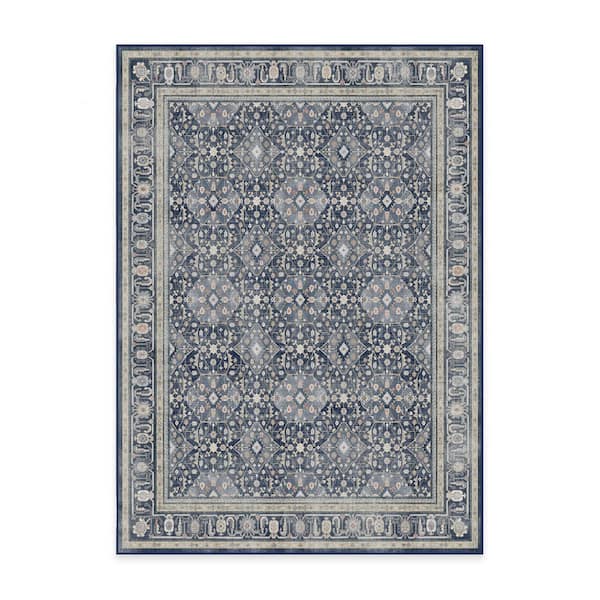Machine Washable Rug with Standard Pad - Alessia Dusk Blue 5 ft. x 7 ft.