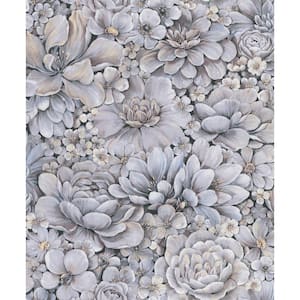 Floral Texture Blue/Grey/White Matte Finish Vinyl on Non-Woven Non-Pasted Wallpaper Sample