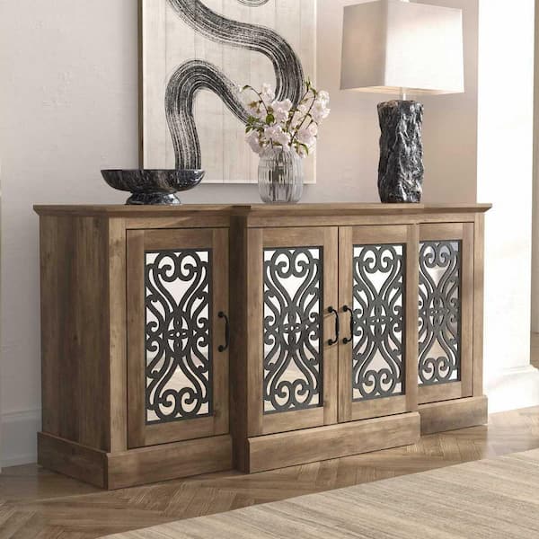 GALANO Calidia Knotty Oak and Gray Stone Wood 59.1 in. 4-Door Wide Accent  Sideboard with Adjustable Shelves SH-KOPU19795GTU - The Home Depot