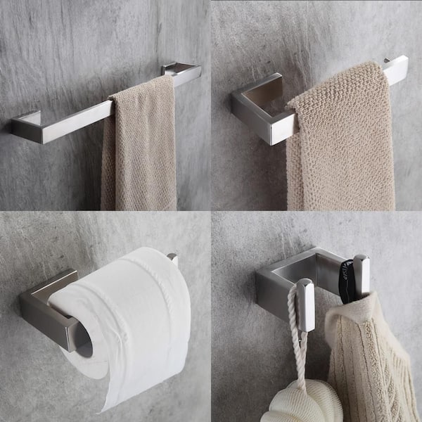 8-Piece Bath Hardware Set with Bath Towel Bar in Brushed Nickel