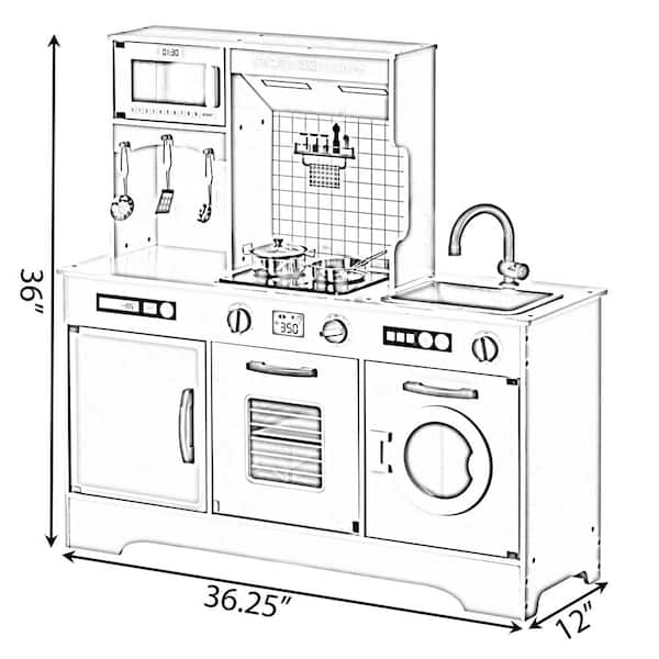 Qaba Kids Kitchen Play Cooking Toy Set for Children with Drinking Fountain, Microwave, & Fridge Plus Accessories - White