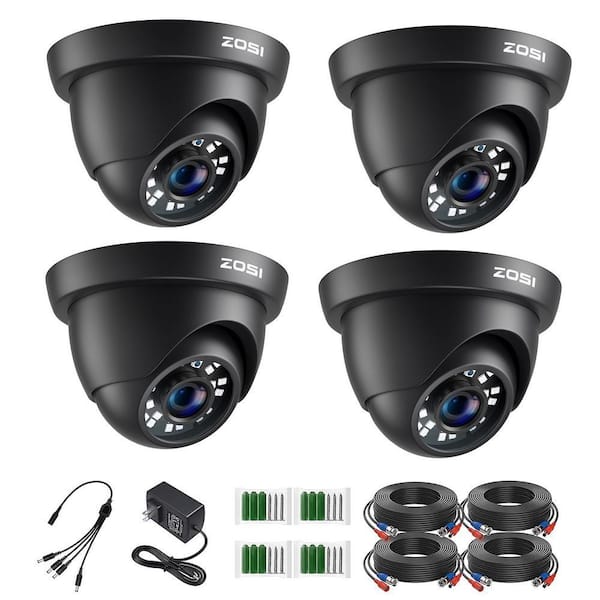 Wired 1080p Black Indoor Dome TVI Security Camera Compatible for TVI DVRs (4-Pack)