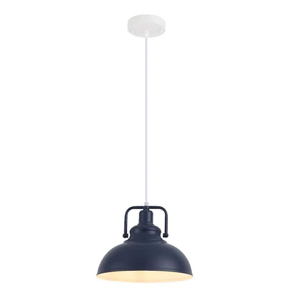 LWYTJO 1-Light Blue Industrial Farmhouse Pendant Light Fixture with Metal Shade