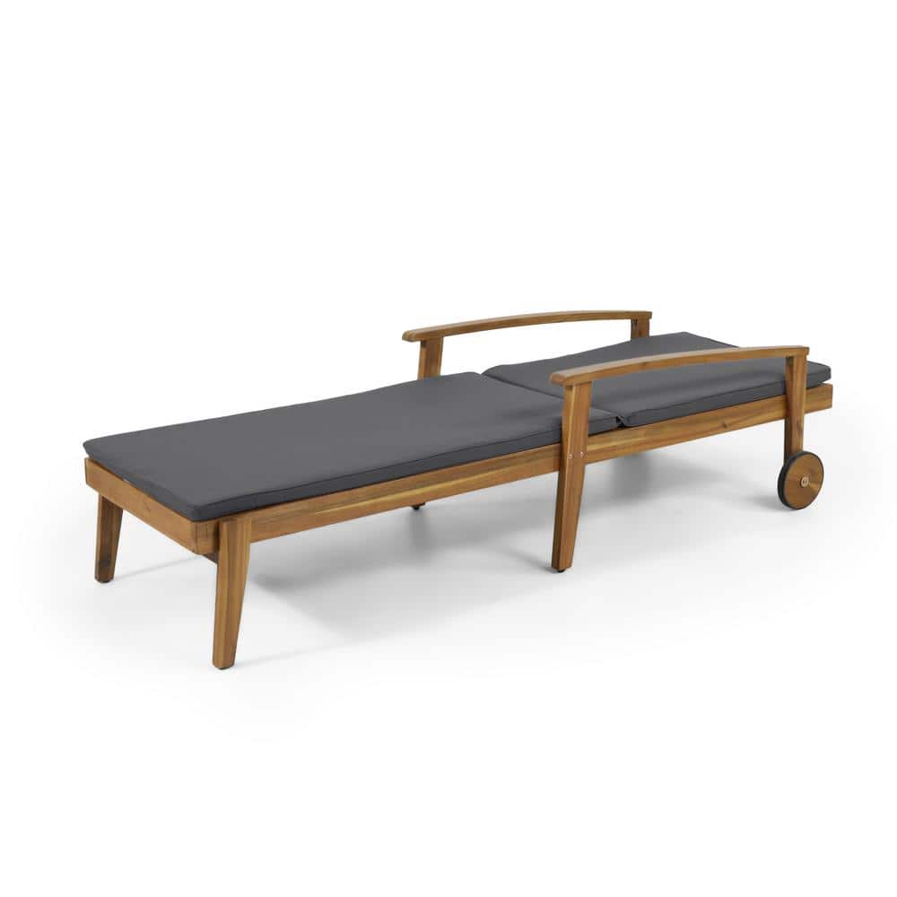 Dark Gray Acacia Wood Adjustable Outdoor Chaise Lounge