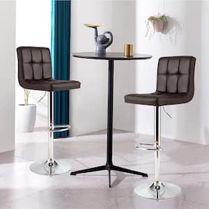 46 in. Brown Low Back Metal Adjustable Height Bar Stool with Leather Seat (Set of 2)