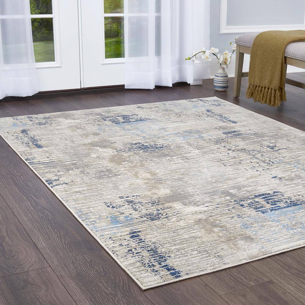 Serene Abstract Gray-Blue Reversible Synthetic Area Rug, 6'6" x 9'6"