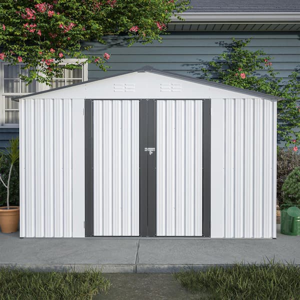 10 x 8 ft. Outdoor Storage Shed, All Weather Metal Sheds with Lockable Doors, Tool Shed for Garden White (81.24 sq. ft.)
