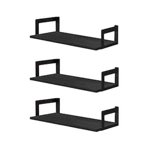 17''W x 8''D x 4''H Black BWall Mounted Bookshelf,Floating Bookshelves,Wall Mount Book Shelves(Set of 3)