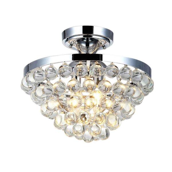 Home Decorators Collection 13 in. 4-Light Chrome Semi-Flush Mount with Clear Crystal Balls Shade