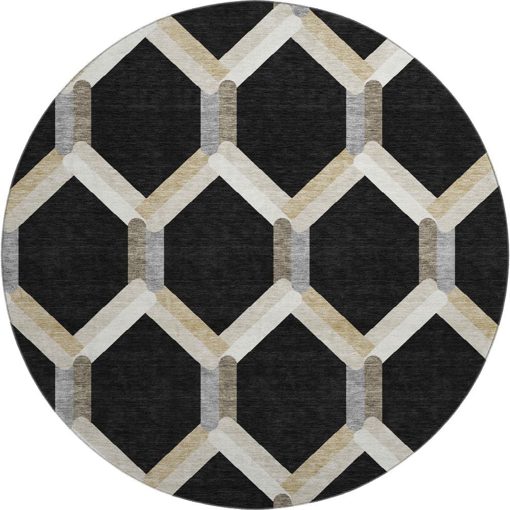Mayfield Premium Machine Washable Abstract AMF2343 Black 8 ft. x 8 ft. Round Rug price history on PriceWatchPro