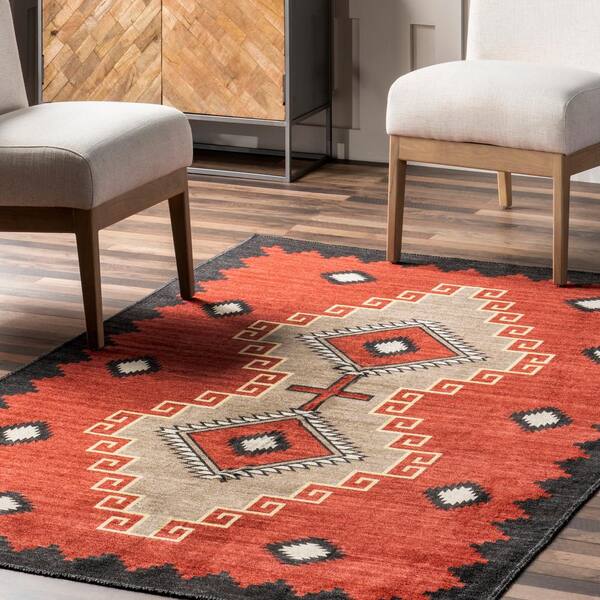 nuLOOM Adilynn Aztec Machine Washable Area Rug Gray 4' x 6