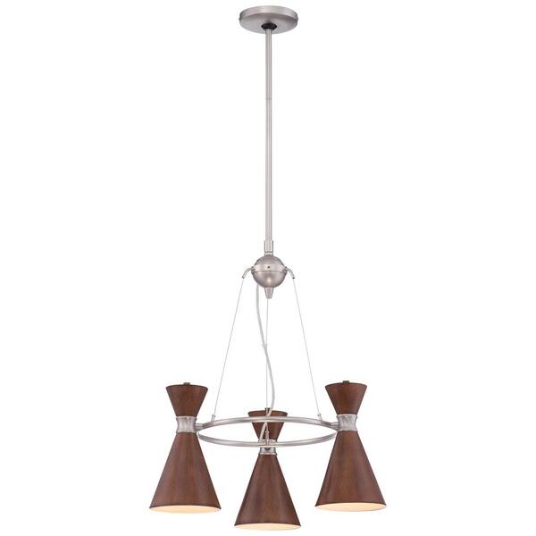 George Kovacs Conic 3-Light Brushed Nickel Mini Chandelier with Distressed Koa Metal Shade