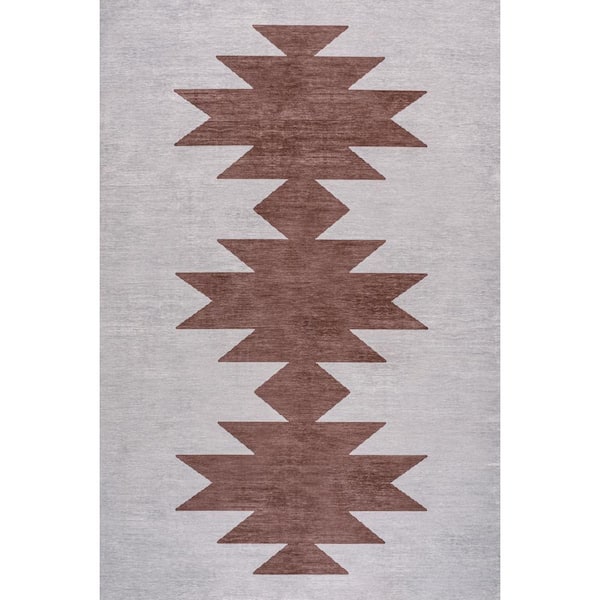 Chayton Minimalist Geometric Machine-Washable Gray/Brown 5 ft. x 8 ft. Area Rug