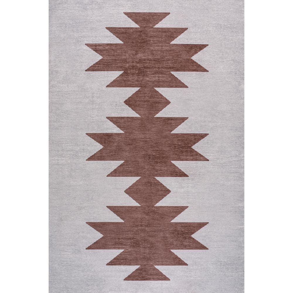 Gray and Brown Geometric Washable Synthetic 8' x 10' Area Rug