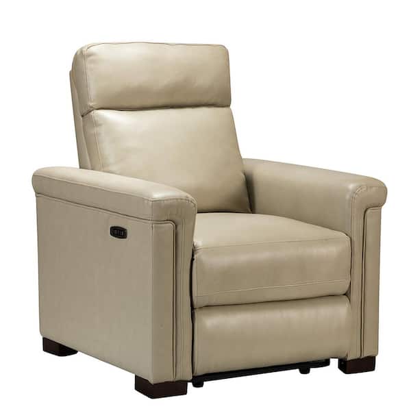 ARTFUL LIVING DESIGN Casio 36.02 in. Wide Beige Genuine Leather Power Recliner with USB Port