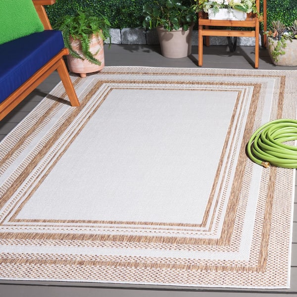Beach House Beige/Brown 8 ft. x 10 ft. Concentric Border Indoor/Outdoor Area Rug