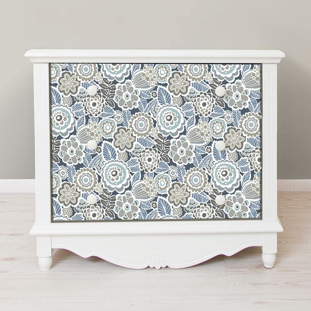 Dream On Navy Floral Peel and Stick Vinyl Wallpaper